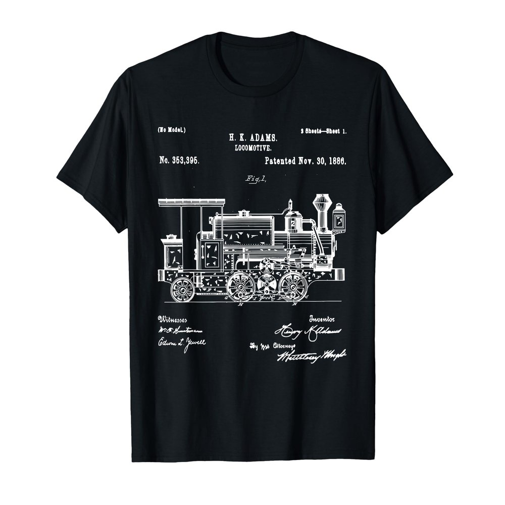 1886 Locomotive Steam Train - Retro Patent Blueprint Gift T-Shirt