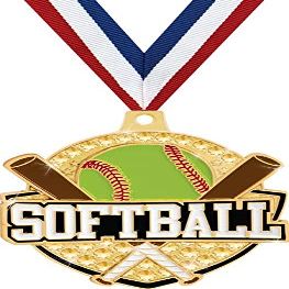 Crown Awards 2 1/4" Royal Softball Medals, Gold Softball Medal with Free Neck Ribbon, 100 Pack