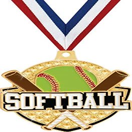 Crown Awards 2 1/4" Royal Softball Medals, Gold Softball Medal with Free Neck Ribbon, 100 Pack