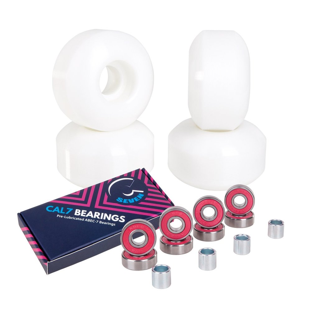 Cal 7 52mm Skateboard Wheels with Bearings (White)