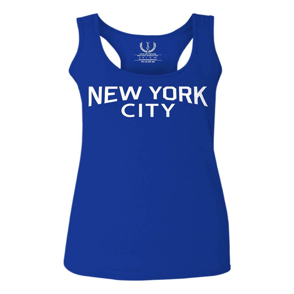 0102. Cool Vintage Retro Graphic New York City NYC Lenon NY Women's Tank Top Racerback (Royal Small)