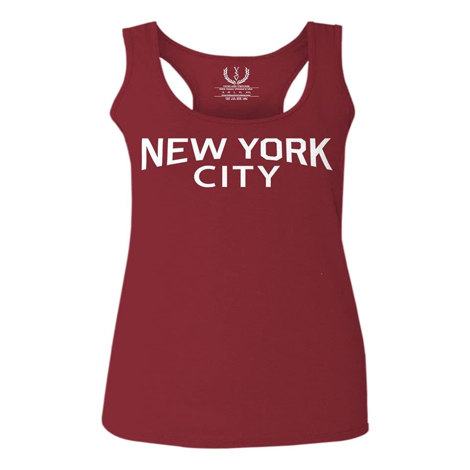 0102. Cool Vintage Retro Graphic New York City NYC Lenon NY Women's Tank Top Racerback (Maroon, X Small)