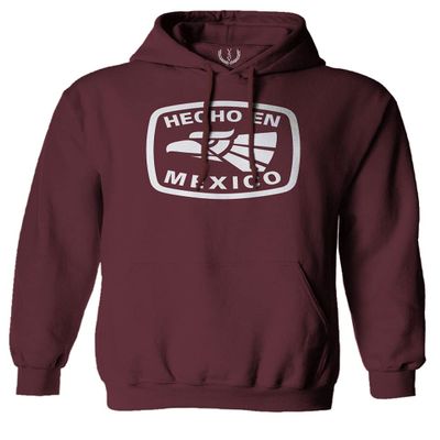 0114. Hecho en Mexico Logo 5 de Mayo Viva Mexican Republic Mexicano Sweatshirt Pullover Hoodie (Maroon, Large)