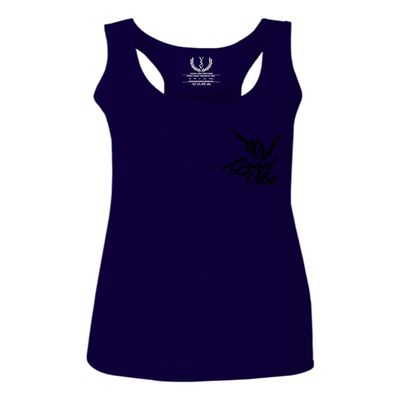 0115. Skeleton Shaka Good Vibes Graphic Vintage Surf Bones Hand Women's Tank Top Racerback (Navy Blue, X Small)