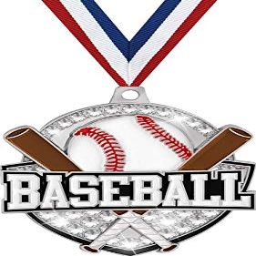 Crown Awards 2 1/4" Royal Baseball Medals, Silver Baseball Medal with Free Neck Ribbon, 100 Pack Prime