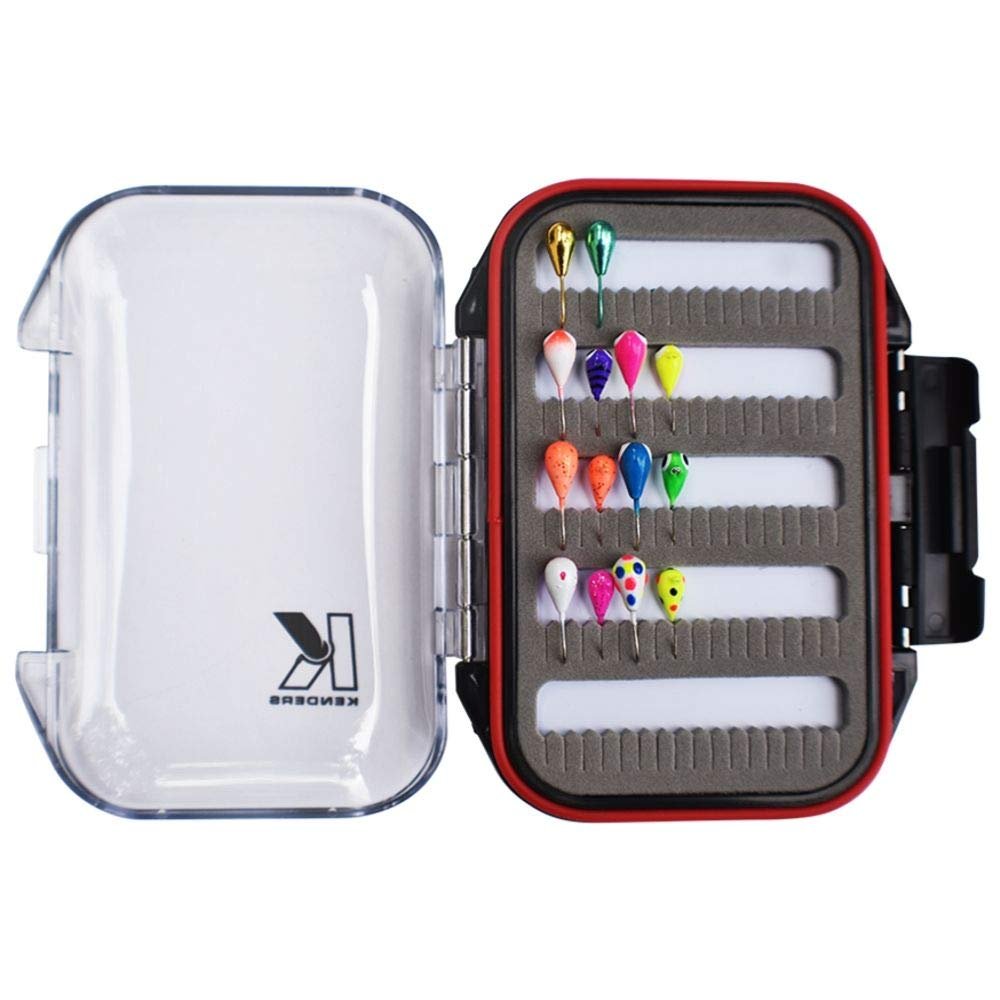 14 Piece Tungsten Jig Kit with Waterproof Float Jig Box - Ice Fishing and Panfish Ice Jigs