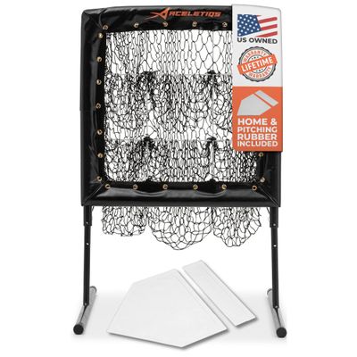 Pitching Net with Strike Zone | Baseball Pitching Trainer | Pitching Aid Net Softball with Strike Zone | Adjustable Height and Portable | Beisbol [Pitching Rubber and Home Base Included]