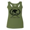 0143. Spartan Molon Labe Military Patriotic Greek Helment Graphic Women's Tank Top Racerback (Olive, X Small) view 1