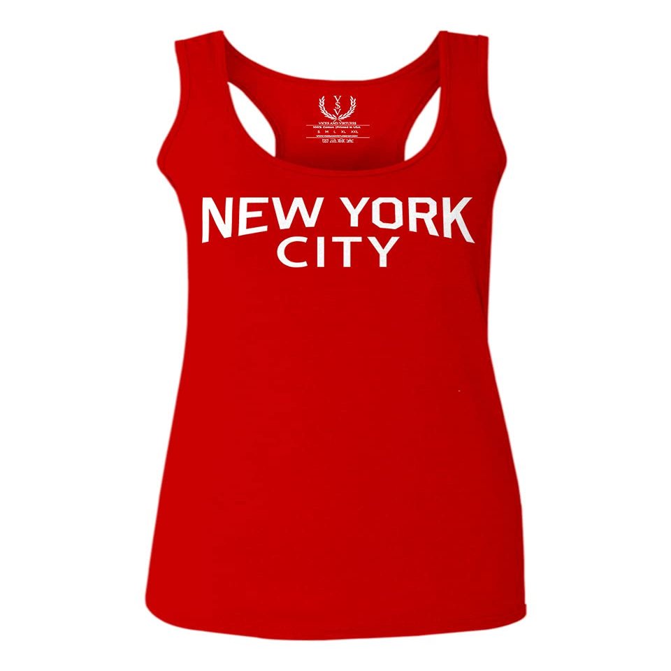 0102. Cool Vintage Retro Graphic New York City NYC Lenon NY Women's Tank Top Racerback (Red, X Small)