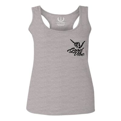 0115. Skeleton Shaka Good Vibes Graphic Vintage Surf Bones Hand Women's Tank Top Racerback (Light Gray X Small)