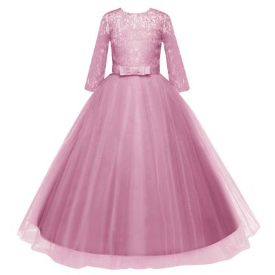 Big Girl Lace Flower Tutu Dress Princess Pageant Birthday Wedding Party Junior Bridesmaid First Communion Dresses for Girls 7-16 Evening Gowns Purplish Pink 11-12 Years #1 Purplish Pink 11-12 Years
