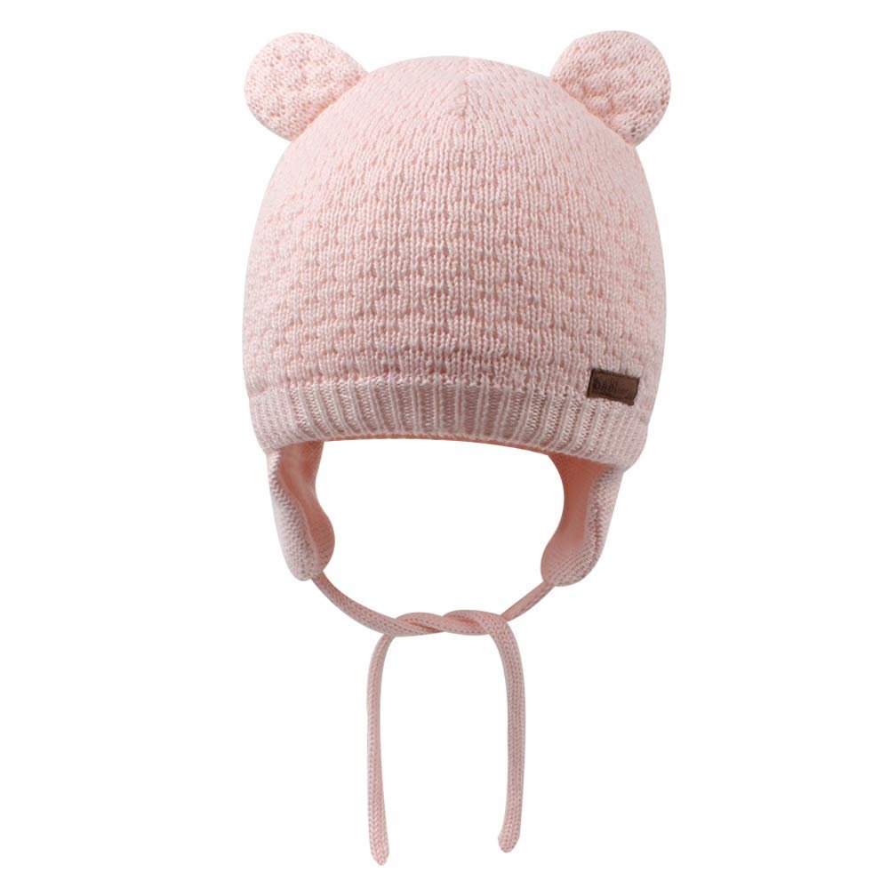 BAVST Baby Toddler Winter Beanie Warm Boys Girls Earflap Hat Infant Knit Caps Cute Bear Soft Cotton Lining for 0-36M (Pink, S(0-6M))