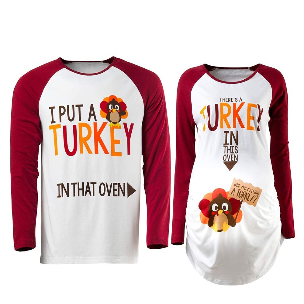 Detigee Women's Thanksgiving Pregnancy Shirt Turkey Costume Maternity Long Sleeves Top (Thanksgiving Women T-Shirt,XL)