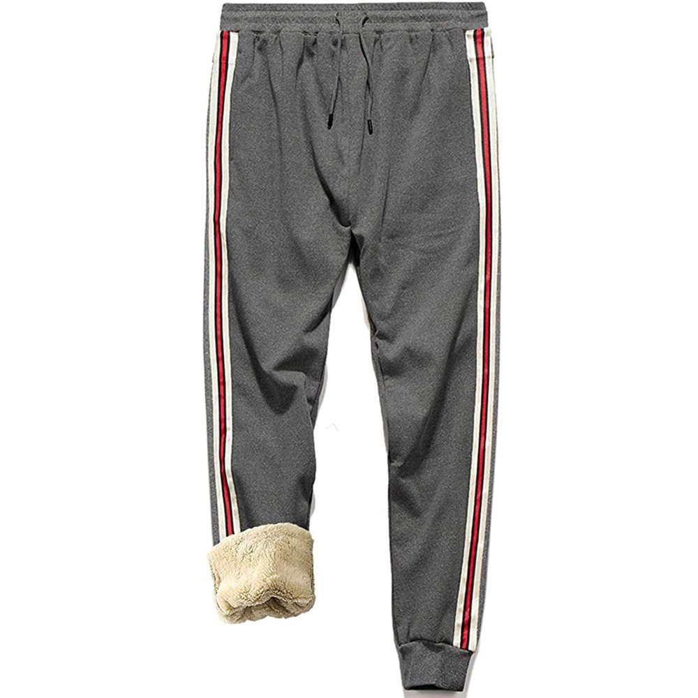 MANLUODANNI Men's Winter Fleece Sweatpants Sherpa Lined Pants Active Drawstring Jogger Trousers Grey-M