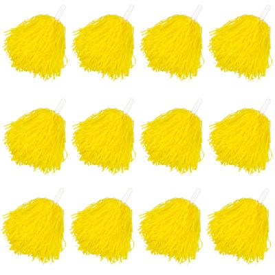 Faxco 12Pack Plastic Pom Poms Cheerleading Pom Poms Sports Dance Cheer Plastic Pom Pom for Rooters,Cheering Squard,Cheering Team (Yellow)