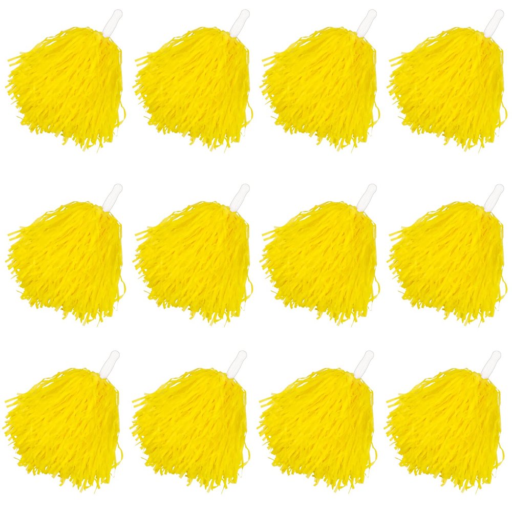 Faxco 12Pack Plastic Pom Poms Cheerleading Pom Poms Sports Dance Cheer Plastic Pom Pom for Rooters,Cheering Squard,Cheering Team (Yellow)