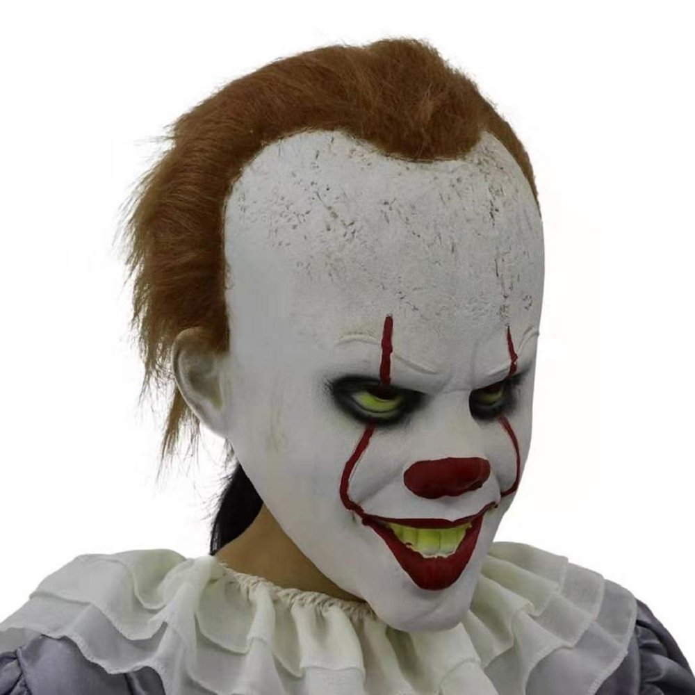 Brown Short Hair Clown Latex Mask Horror Party Decoration Props Scary Halloween Full Headpiece