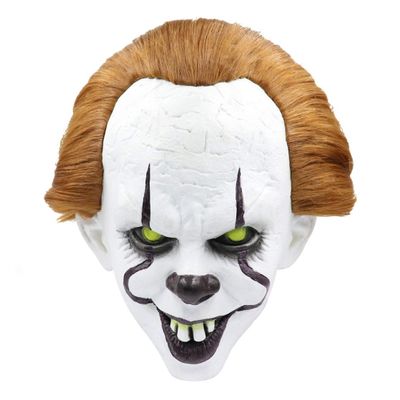 Brown Hair Clown Latex Mask Horror Party Decoration Props Scary Halloween Full Headpiece