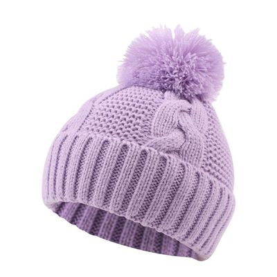 JANGANNSA Twist Knit Baby Beanie Hat Winter Earflap War Hat for Boys Infant Toddler Girls with Pompom (Purple, S)
