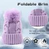 JANGANNSA Twist Knit Baby Beanie Hat Winter Earflap War Hat for Boys Infant Toddler Girls with Pompom (Purple, S) view 4