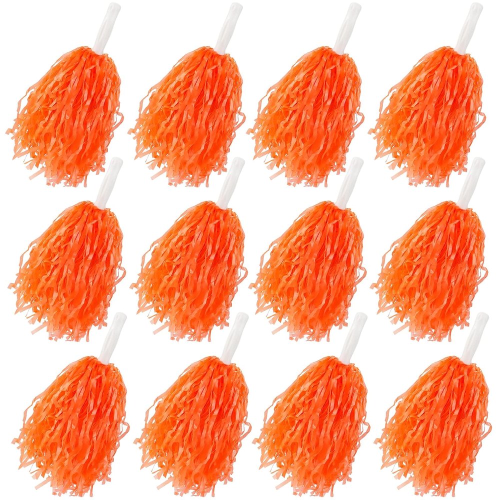 Faxco 12Pack Cheerleading Pom Poms Plastic Pom Poms Sports with Baton Handle Dance Cheer for Rooters Cheering Squard Cheering Team Game Football Basketball Club Stage Performance Celebration (Orange)