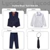 Kids Tuxedo Set 4 Pieces Formal Navy Blue Suits for Kids with Tie for Baby Boy Size 6 view 2