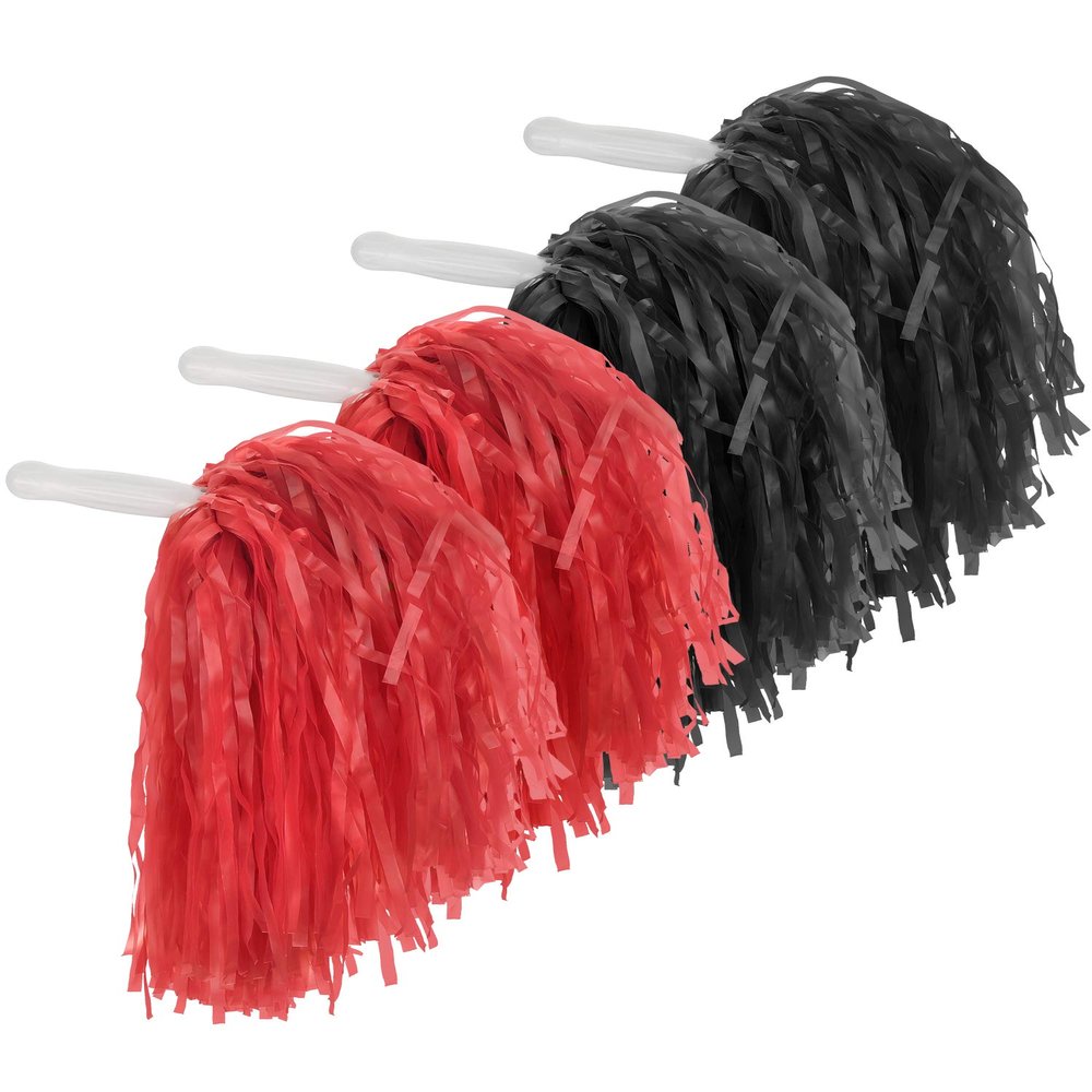 Pangda 12 Pack Cheerleading Pom Poms Sports Dance Cheer Plastic Pom Poms for Sports Team Spirit Cheering(Red and Black)