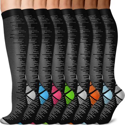 Sooverki Graduated Copper Compression Socks for Men & Women Circulation 8 Pairs 15-20mmHg - Best for Running Athletic Cycling