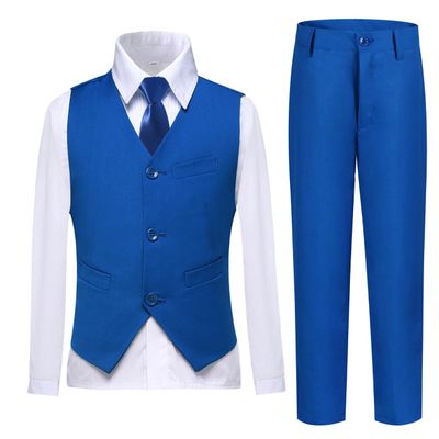 Lycody Suits for Kids Slim Fit Suit Vest Dress Pants White Shirt and Tie Boy Size 4T Tuxedo Royal Blue