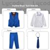 Lycody Suits for Kids Slim Fit Suit Vest Dress Pants White Shirt and Tie Boy Size 4T Tuxedo Royal Blue view 2