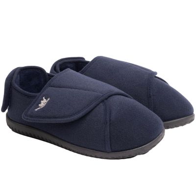 Women's Diabetic Slippers Adjustable and Premium Memory Foam, Extra Wide Comfy Warm Plush Fleece Arthritis Edema Swollen Diabetic House Shoes Machine Washable with Anti Slip Sole (8, Navy Blue)