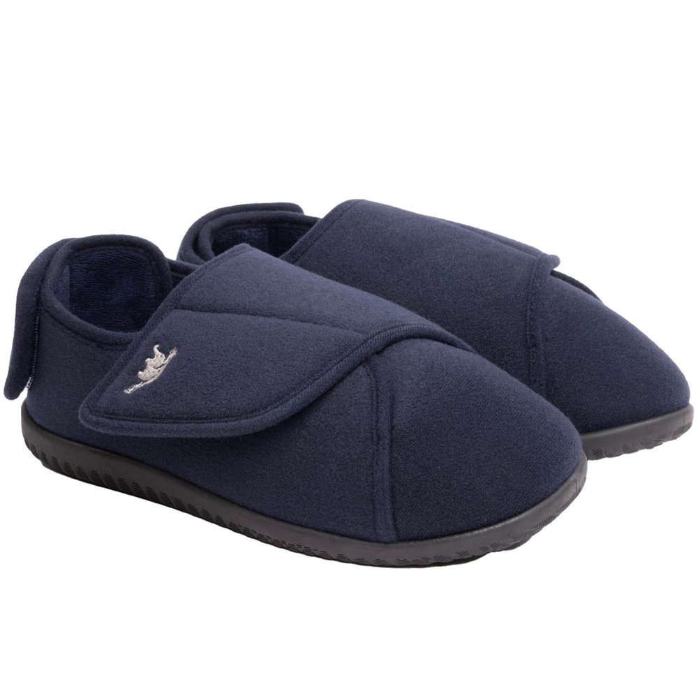 Women's Diabetic Slippers Adjustable and Premium Memory Foam, Extra Wide Comfy Warm Plush Fleece Arthritis Edema Swollen Diabetic House Shoes Machine Washable with Anti Slip Sole (8, Navy Blue)