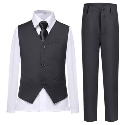 Suits for Boys Size 7 Gray Suit Set with Vest Pants Shirt Black Tie Party Formal Kids Tuxedo