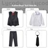 Suits for Boys Size 7 Gray Suit Set with Vest Pants Shirt Black Tie Party Formal Kids Tuxedo view 2