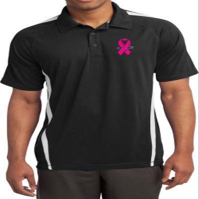 Buy Cool Shirts Breast Cancer Pink Ribbon Pin Pocket Colorblock Polo, Black White Large