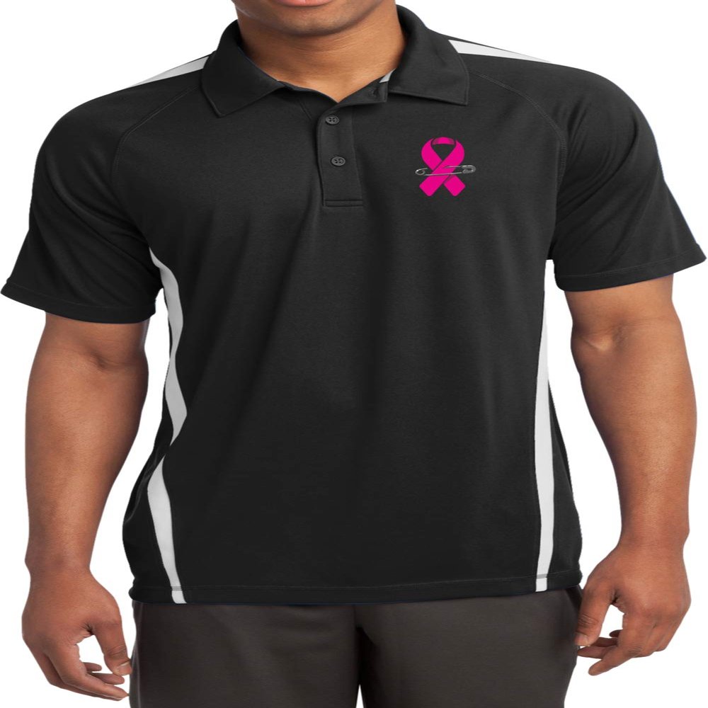 Buy Cool Shirts Breast Cancer Pink Ribbon Pin Pocket Colorblock Polo, Black White Large