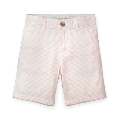 Hope & Henry Boys' Organic Seersucker Short, 12, Light Pink Seersucker
