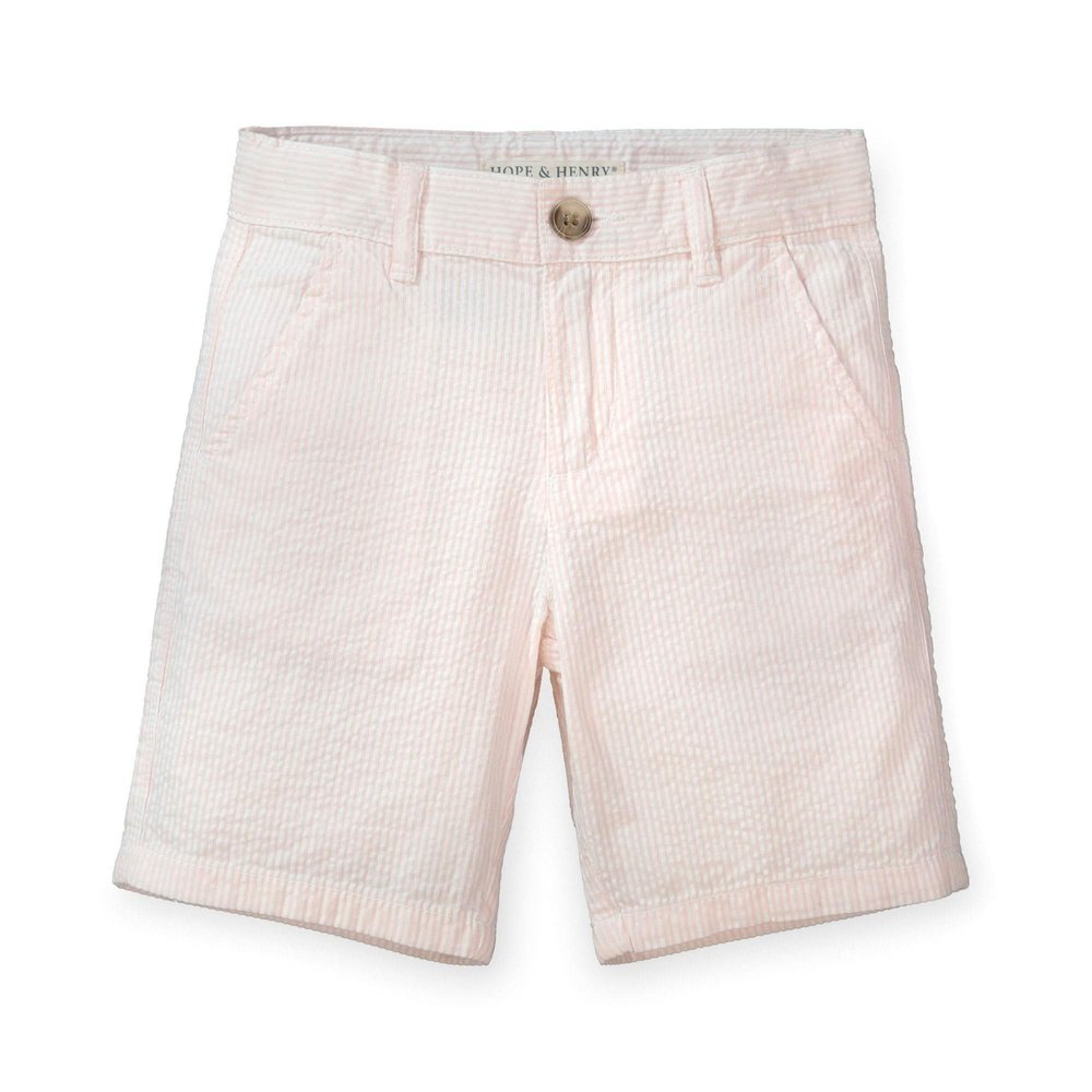 Hope & Henry Boys' Organic Seersucker Short, 12, Light Pink Seersucker