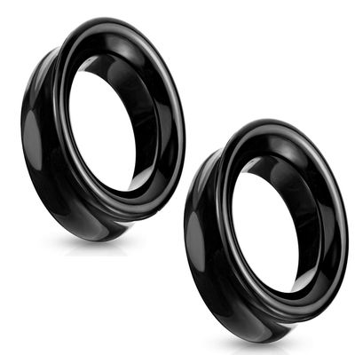 Pierced Owl Black Agate Natural Stone Double Flared Saddle Tunnels, Sold as a Pair (10mm (00GA))
