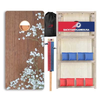 Wood Grain Series - Premium Cornhole Boards w Cupholders and a Handle - Includes 2 Regulation 4' x 2' Cornhole Boards w Premium Birch Plywood and 8 Cornhole Bags (1183)