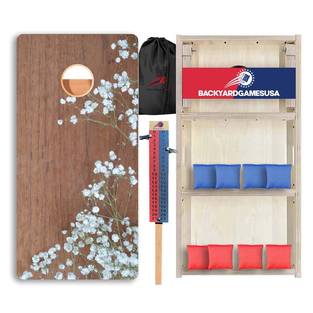 Wood Grain Series - Premium Cornhole Boards w Cupholders and a Handle - Includes 2 Regulation 4' x 2' Cornhole Boards w Premium Birch Plywood and 8 Cornhole Bags (1183)