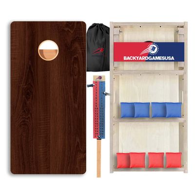 Wood Grain Series - Premium Cornhole Boards w Cupholders and a Handle - Includes 2 Regulation 4' x 2' Cornhole Boards w Premium Birch Plywood and 8 Cornhole Bags (1379)