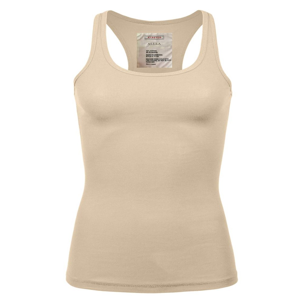 ALLLA Women's Racerback Tank Top Layering Ribbed Basic Undershirt (S-3X) Beige-M