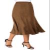 EXCHIC Women's Elegant Ankle Length Ruffle Hem Elastic Waist Suede Midi Skirt (M, Brown) view 2