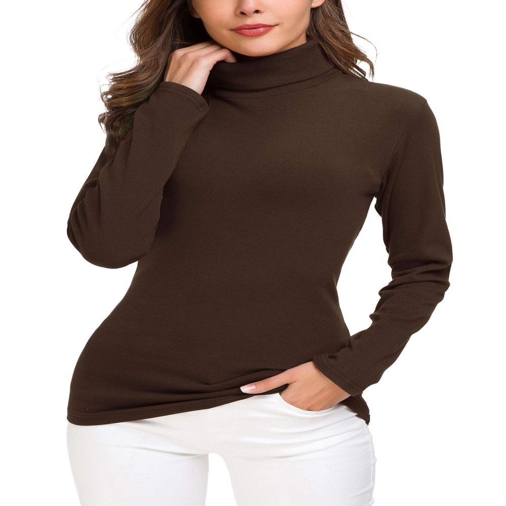 EXCHIC Women's Long Sleeve Turtleneck Sweater Slim Fitted Knitted Pullover Sweater Tops (Coffee, Large)