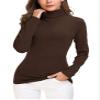 EXCHIC Women's Long Sleeve Turtleneck Sweater Slim Fitted Knitted Pullover Sweater Tops (Coffee, Large) view 1