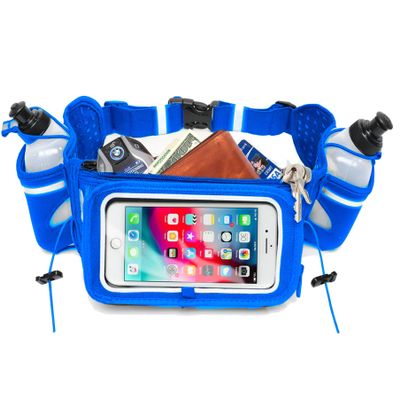 No.1 Hydration Belt by Runtasty - Premium Winners' Running Fuel Belt w/2 BPA-Free 10 oz Water Bottles, Tilt-Up Pocket w/Touchscreen-Ready Cover - Fits All iPhones, No-Bounce Design (Royal Blue)