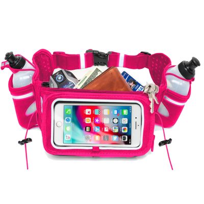 No.1 Hydration Belt by Runtasty - Premium Winners' Running Fuel Belt w/2 BPA-Free 10 oz Water Bottles, Tilt-Up Pocket w/Touchscreen-Ready Cover - Fits All iPhones, No-Bounce Design (Hot Pink)