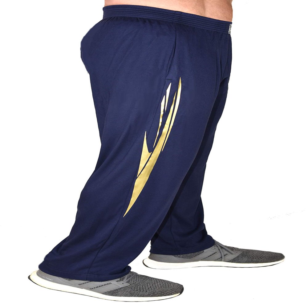 Baggy Workout Pants in Navy Blue with Gold Spear Design