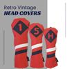 Majek Retro Golf Headcovers Red with White and Blue Stripe Vintage Leather Style 1 5 H Driver Fairway Wood and Hybrid Head Cover Classic Look view 2